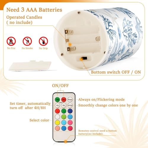 ALAZA Coastal Sea Star Coral Nautical Flickering Flameless Candles Battery Operated with Remote Timer,Tea Light Candles LED Pillar Votive Candles Set of 2 for Outdoor Indoor Decorations - Image 4