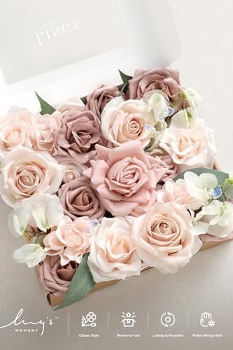 Ling's moment Artificial Pink Flowers Combo, Dusty Rose & Cream, Grand - Image 6