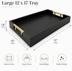 Luxury Black Ottoman Tray with Gold Handles – 12x17 Large Decorative Serving Tray for Coffee Table, Couch, Breakfast in Bed & Home Décor – Modern Wood Display Tray - Image 3