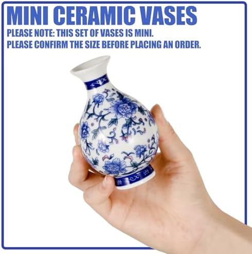 Dandat 8 Pcs Small Blue and White Ceramic Vase, Chinoiserie Floral,Vintage - Image 3