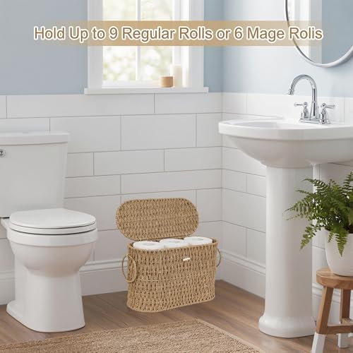 efluky Toilet Paper Storage Basket, Paper Rope Slim Toilet Paper Holder with Lid- Holds Up to 9 Mega Rolls, Home Bathroom Decor Organizer - Image 7