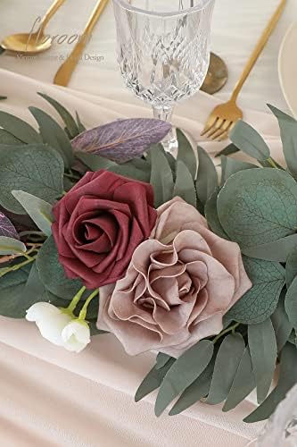 Floroom 6ft Artificial Eucalyptus Garland with Flowers Fake Greenery Faux Floral Vine Garland for Table Decor Wedding Centerpieces Bridal Shower Party Decorations, Dusty Rose & Mauve - Image 4