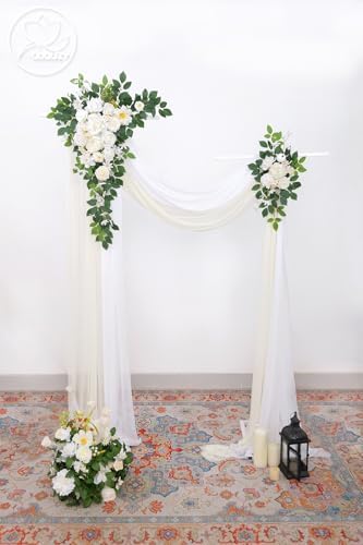Odouzy Pack of 2 Wedding Arch, Artificial Flowers, Wedding Decor，Flower Garland Be Suited to Banquet, Party, Reception Entrance Welcome Sign and Background Decoration(Champagne White) - Image 2