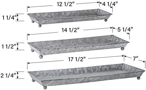 Red Co. Set of 3 Decorative 12.5” to 17.5” Rustic Galvanized Metal Trays with Distressed Finish - Image 7