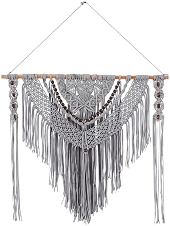 Deco 79 Cotton Macrame Wall Decor with Beaded Tassels, 36" x 1" x 46", Gray by Unknown