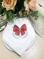 Embroidered Cloth Napkin Red Bow Christmas Cotton Napkins Set of 6, 20x20 Hemstitch Table Napkins, Machine Washable, Daily & Holidays, Great Gift Ideas - Image 3