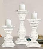 Antique White Wooden Candle Holder Set of 3 – 10, 8, 6 Inch - Image 3