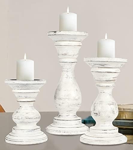 Antique White Wooden Candle Holder Set of 3 – 10, 8, 6 Inch - Image 3