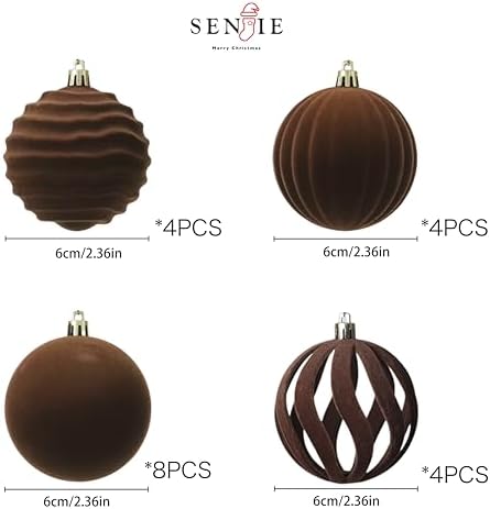 20Pcs Brown Velvet Christmas Ornaments Set,2.36In Flocked Ornaments Balls - Image 4