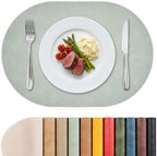 MOSAYT Vinyl Faux Leather Oval Placemats, Set of 6, Green by MOSAYT