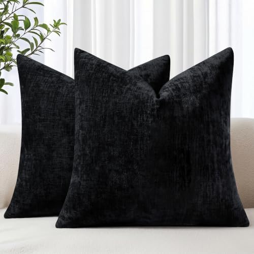 decorUhome Soft Chenille Black Throw Pillow Covers 22X22 Set of 2 by decorUhome