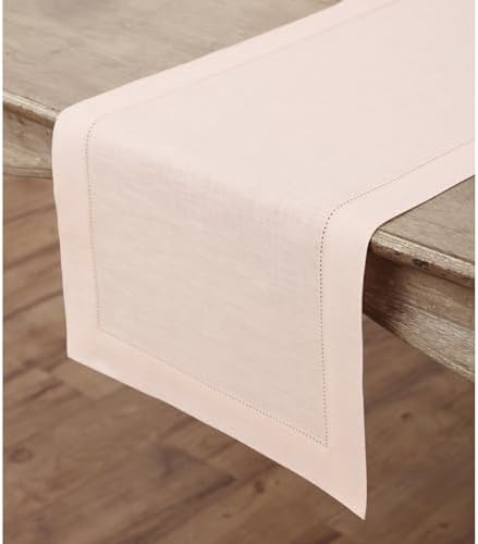 Solino Home 100% Pure Linen Table Runner Pink Hemstitch, 14 x 156 in - Image 3