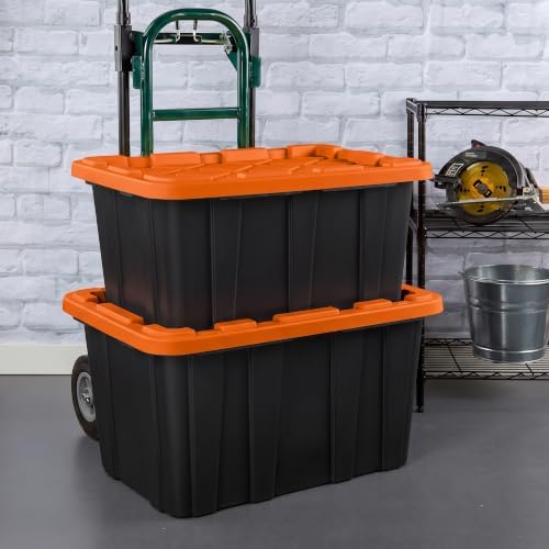 Sterilite 12 Pack 27 Gal Industrial Storage Tote with Snap Fit Lids, Orange - Image 4