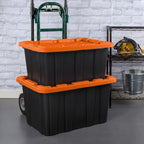 Sterilite 24 Pack 27 Gal Industrial Storage Tote with Snap Fit Lids, Orange - Image 4