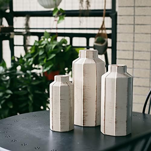 Ceramic Rustic Farmhouse Vase Set of 3,Ice Cracked Glazed Terracotta Vase - Image 6