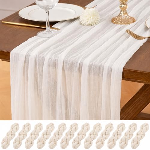 12 Pack Ivory White Table Runner 10Ft Cheesecloth Table Runner Rustic Gauze Table Runners Romantic Long Sheer Fabric Cheese Cloth Table Runners for Wedding Party Bridal Baby Shower by Lumaycens
