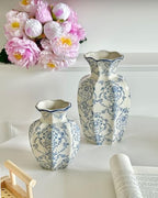 Vintage Blue Ceramic Vase, Blue and White Porcelain Decorative Flower Vase for Centerpiece Living Room Table Shelf, Chinoiserie French Country Decor - Image 5