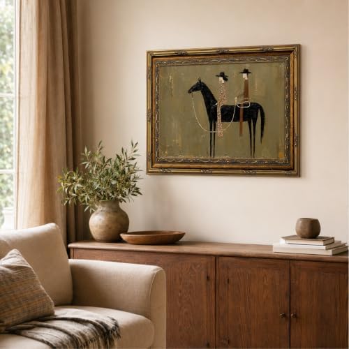 Gold Framed Black Horse Wall Art, Western Canvas Print, 16x12 - Image 3