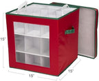 Household Essentials 27‑Piece Ornament Storage Box with Clear Front Panel and Adjustable Dividers, Red and Green - Image 2