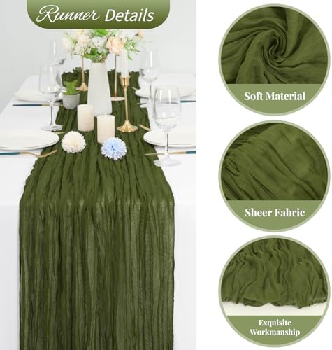 20 Pack Olive Green Cheesecloth Table Runner 120 Inch 10FT Rustic Boho Gauze Cheese Cloth Table Runner for Wedding Party Baby Shower Thanksgiving Christmas Decoration - Image 3