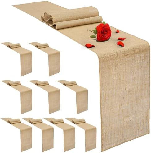 10 Pack Burlap Table Runners 12 x 71 Inch Rustic Linen Table Runner Natural Khaki Wedding Decor for Party Kitchen Dining Christmas Holiday by Unknown