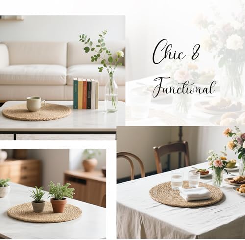 13" Round Placemats Set of 12, Rattan Place Mats for Dining Table Decor, Rustic Woven Wicker Chargers for Dinner Plates, Outdoor Patio, Farmhouse Wedding, Boho Water Hyacinth Braided Placemat - Image 6