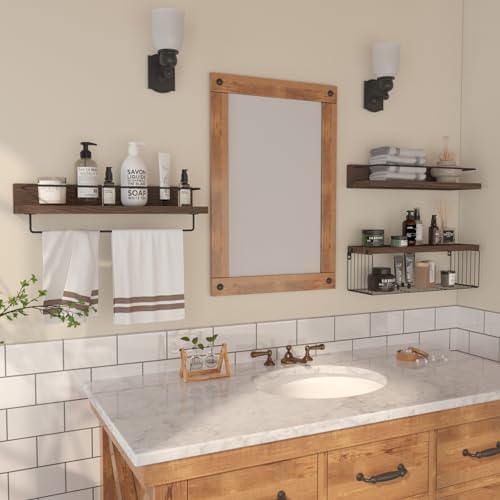 PopiShelves 22.5 inches Bathroom Shelves Over Toilet for Wall, Floating Shelves with Storage Basket Paper Holer for Kitchen Living Room, Bedroom & Classroom, Set of 3 (Dark Brown) - Image 5