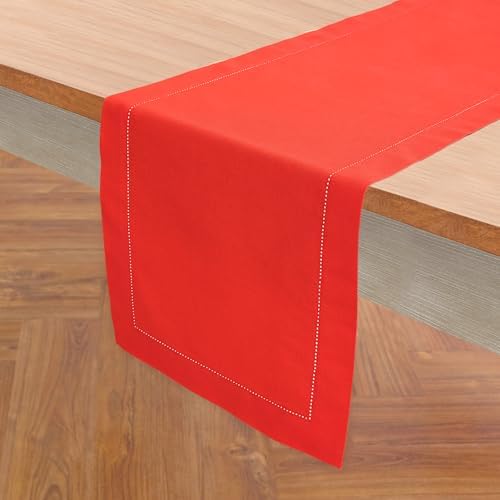 Solino Home Cotton Linen Dining Table Runner Poppy Red Woven, 14 x 90 in - Image 2