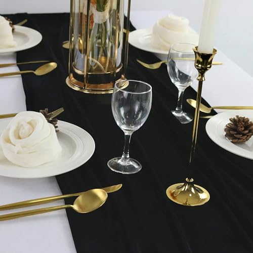 Luxurious Velvet Table Runner, 10ft Wedding Reception Decorations, 20x120inch Soft Velvet Fabric, Table Linen Overlay, Wedding Table Runners (Black, 20X120inch, 5pack) - Image 4