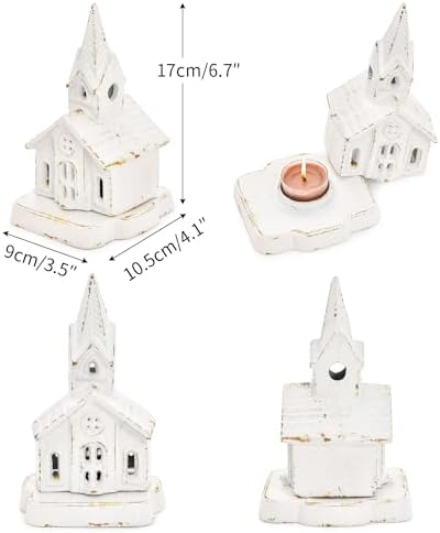 Sungmor Vintage Mini Church Cast Iron Tealight Lantern - Rustic White - Image 4