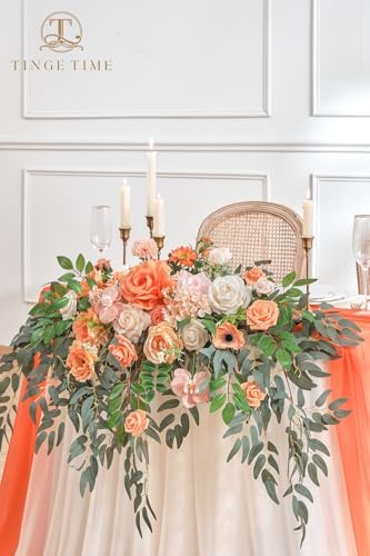 TINGE TIME Artificial Sweetheart Flower Swag with Table Cloth and Table Runner, Pack of 3 Floral Arrangement for Wedding Sweetheart Table Centerpiece Decoration (CoralPink&Champagne) - Image 4