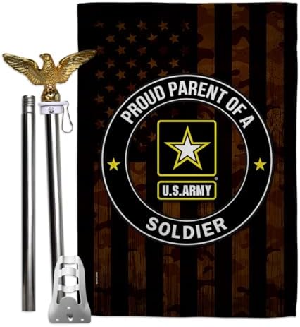 Proud Parent Army Eagle Flag Pole Kit for Outside House Armed Forces Official Military Memorabilia Home Door Poster Cemetery Decorations Veteran Garden Remembrance Memorial Day Gifts Made in USA by Unknown