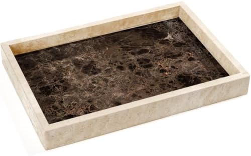 YMXYJM Real Natural Marble Tray for Bathroom, Genuine Marble Stone Vanity Tray, Luxury Storage Trays for Kitchen, Vanity, Home Decor, Dresser, Non-Resin/Non-Ceramic, 12"x 8"x 1.2", Beige & Brown by YMXYJM