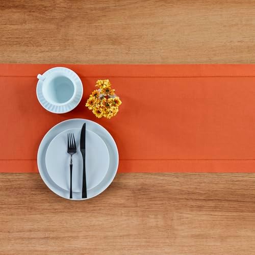 Solino Home Cotton Linen Table Runner Burnt Orange Hemstitch, 14 x 90 in - Image 3