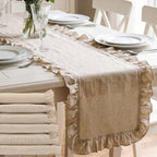 6 Pcs Neutral Beige Ruffled Table Runner, 13 x 72 Inch by Unknown