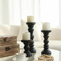 SWALLOWLIVING Rustic Farmhouse Wood Pillar Candle Holder Set of 3 for Candlestick, Black by SwallowLiving