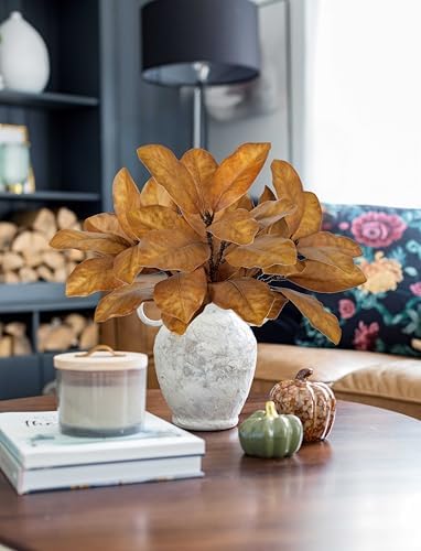 Briful Artificial Magnolia Leaves Stems 3 Pack 22in Yellow Brown Fake Magnolia Branches for Vase Fall Leaves Stems for Home Room Arrangements Centerpieces Thanksgiving Décor (Vase Not Included) - Image 4