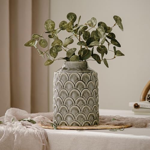 Ceramic Flower Vase, 7.28” Rustic Farmhouse Decorative Vase for Home Decor, Gray Textured Pottery Vase for Pampas Grass, Living Room, Entryway, Mantel, Kitchen Table, Centerpiece - Image 2