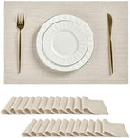 Leetaltree Beige White Placemats Set of 24 - Heat Resistant Non-Slip Place mats for Dining Table, Washable Durable PVC Vinyl Woven Table Mats(Beige White, 24) by Leetaltree-ArtatEveryTable