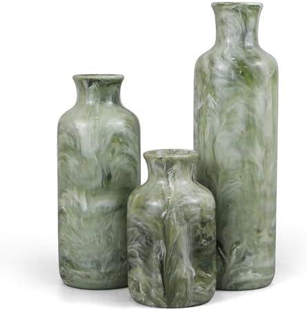 YMXYJM Resin 3 Piece Decorative Vase Set, Sage Green Farmhouse Home Decor by YMXYJM