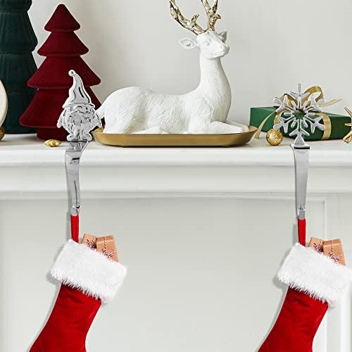 URATOT Christmas Stocking Holders Non-Slip Metal Stocking Hooks Mantel Stocking Holders Hanger in 5 Designs for Christmas Decoration, Silver, Set of 5 - Image 6