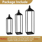 Black Floor Lanterns for Outdoor Indoor, Tall Metal Candle Lantern Set of 3 - Image 7