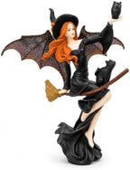 Comfy Hour 9 Inch Dark Fairy Witch Figurine, Sorceress Statue with Black Cat on Broom, Gothic Shelf Decor, Hand-Painted Polyresin Fantasy Sculpture, 1 Piece by ComfyHour