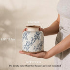 Ronasip Blue Camellia Chinoiserie Vase, 6.2” Crackled White Ceramic Vase with Antique Distressed Edges, Hand-Painted Vintage Floral Vase for Home Decor, Farmhouse Table Centerpiece (Blue, 6.2") - Image 5