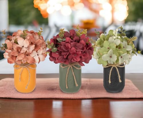 DILATATA Mason Jar Centerpiece Rustic Floral Centerpiece for Table Farmhouse Decor Fall Artificial Hydrangea Flowers Thanksgiving Tiered Tray Decoration for Kitchen, Dining Room, Home Decor-Set of 3 - Image 3