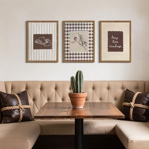 Western Wall Art Set of 3, Vintage Long Live Cowboy Canvas Wall Decor Paintings, Retro Striped Southwestern Artwork Prints Pictures for Nursery Bedroom Living Room 16x24 Inch Wood Framed - Image 6