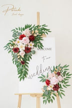 Faux Flower Swag Set of 2 for Wedding Welcome Signs Floral Swag Wedding Reception Ceremony Signs Decor (A-Burgundy Pink) - Image 2