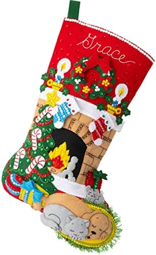 Bucilla Felt Applique 18" Stocking Making Kit, Holiday Hearth, Perfect for DIY Arts and Crafts, 89486E - Image 6