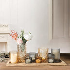 Rustic Wooden Tray with 8 Brown Glass Votive Candle Holders - Image 7