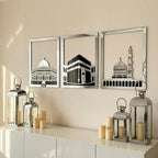 iwa concept Masjid Al Aqsa, Kaaba & Masjid An-Nabawi Islamic Wall Art, Wooden Blessed Places Islamic Wall Decor, Gift for Muslims at Ramadan Eid (Small, Silver | All Three) - Image 5